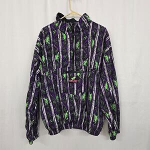 Vtg Gecko Hawaii Windbreaker Jacket XL 90s Neon Geometric Lizard All Over Print